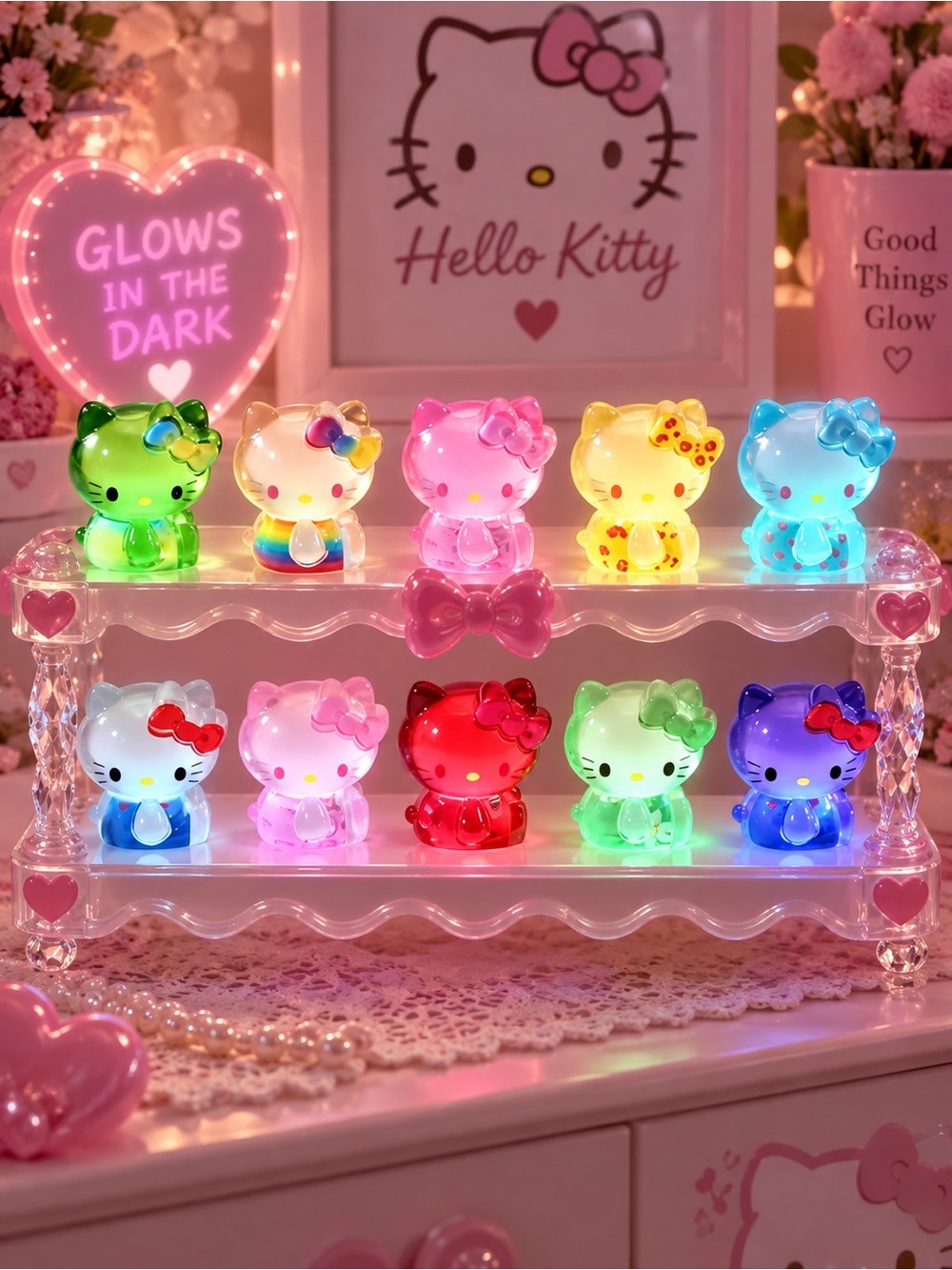 Hello Kitty Glow in the Dark Mini Figurines Set of 10